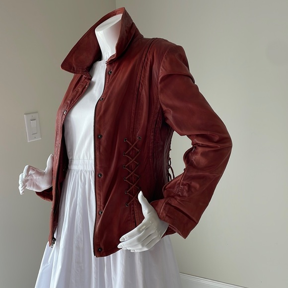 Tru culture:Decadent Cognac Corset Distressed Leather Jacket Size S. - Picture 4 of 16